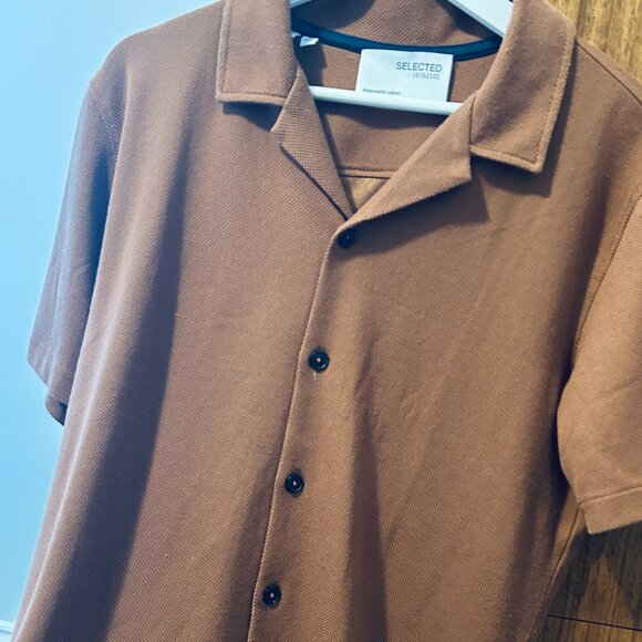 Selected Homme Rust Button Down Short Sleeve Button Down Shirt - Picture 3 of 4